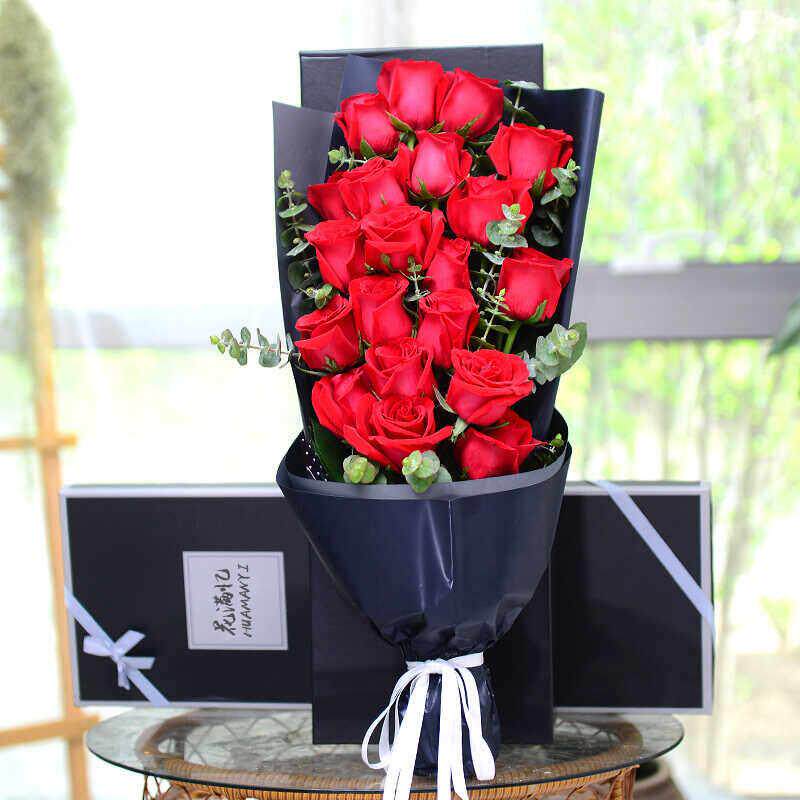 红粉玫瑰礼盒花束送女友生日表白鲜花速递同城北京上海花店配送店