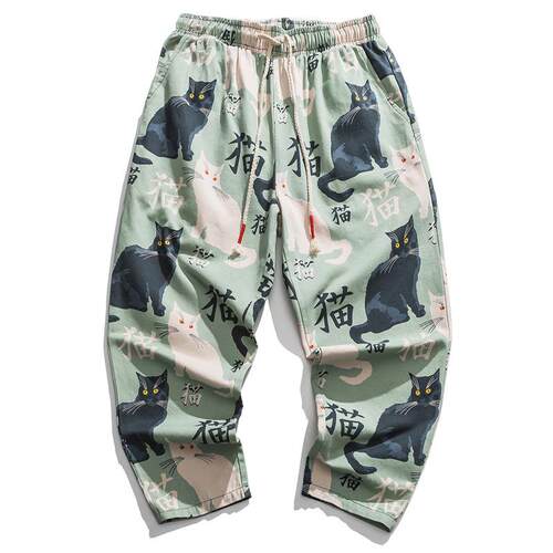 Mid summer printed plus fat plus plus size split pants for