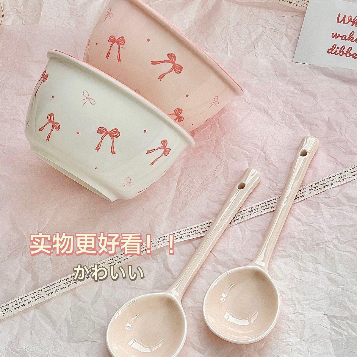 碗可爱釉下彩碗碟套装家用高颜值陶瓷餐具情侣碗筷套装米饭碗勺子