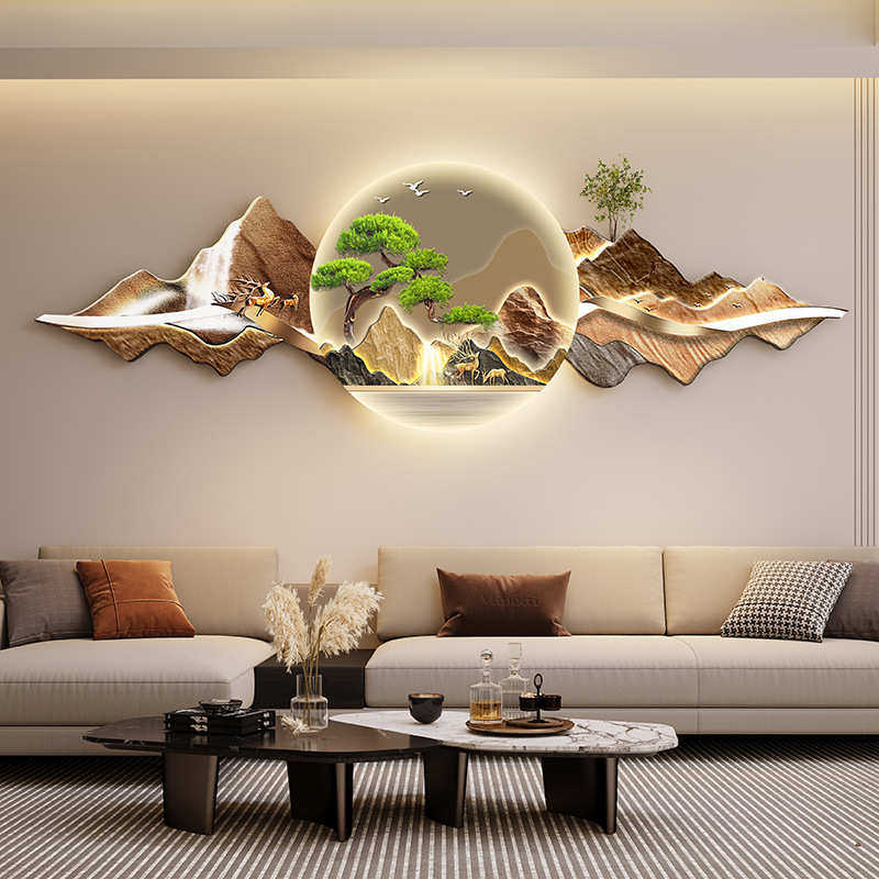 新中式客厅装饰画LED灯横幅沙发背景墙吉祥寓意金山水复古挂画,家居饰品,现代装饰画,淘宝优惠券,粉丝福利购,淘宝优惠卷