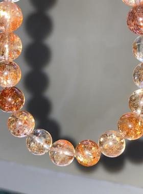 天然阿鲁沙手链 金草莓晶金太阳石共生单圈水晶圆珠手串规格9.4mm