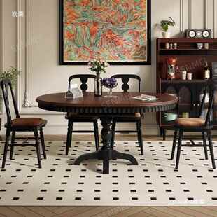 中古风纯全折木可伸缩叠组圆餐桌椅合小户型法式 zgf046伸 复古美式