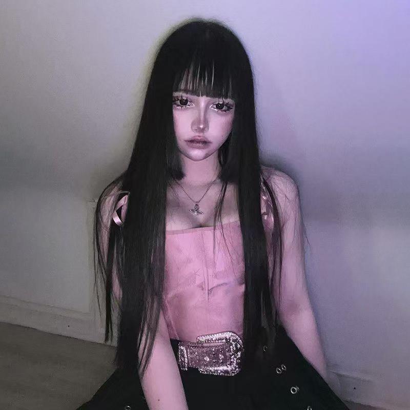 假发女长发自然公主切日系全头套lolita仿真发黑长直发假发套wigs