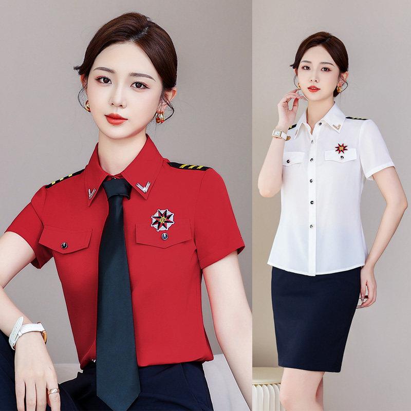肩章衬衫女夏季军乐团打鼓演出服酒吧网咖台球室服务员工作服衬衫