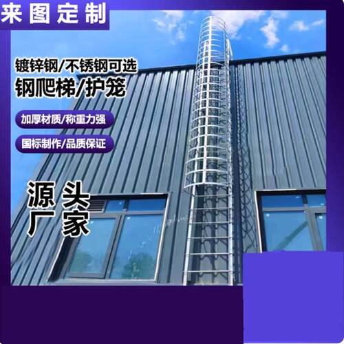 不锈钢爬梯护笼镀锌钢玻璃钢厂房外墙直梯绝缘梯子基坑污水井斜梯