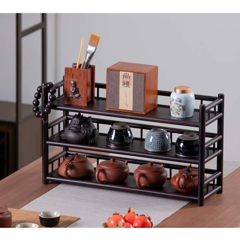 桌面收纳置物架展示架小型茶具茶杯茶道收纳博古架二层三层博古架