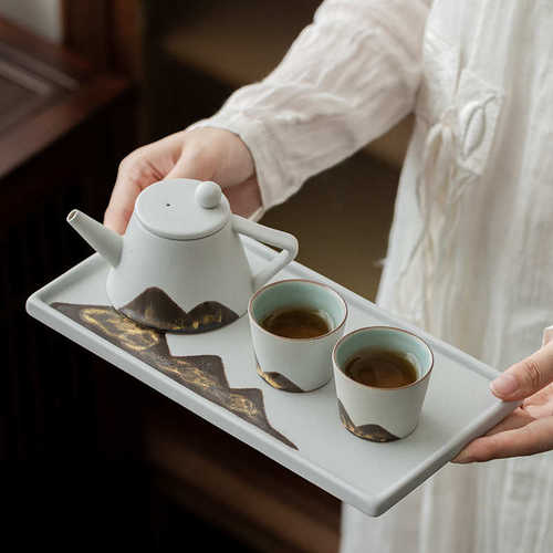 远山茶盘家用小干泡盘陶瓷釉画彩日式简约茶托盘点心水果盘批发