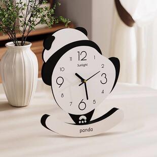 熊猫花花摆台式 饭厅书房静音时钟 座钟钟表客厅桌面摆钟创意摆放式