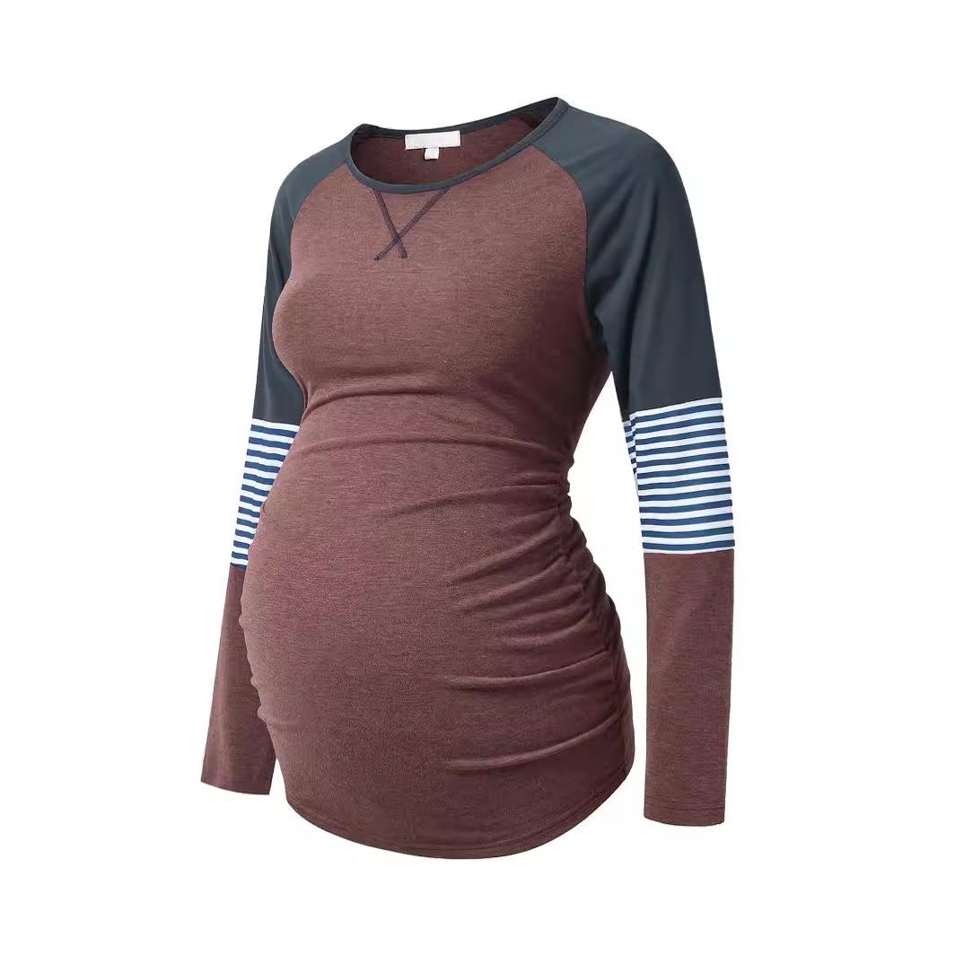 for neck sleeves pleated T-shirt long Round loose maternity