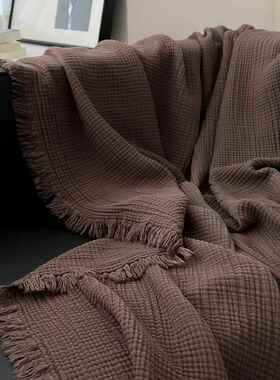 全棉四层纱布流苏毯夏被XTH沙发巾盖样房软装纱装板饰搭毯家居布