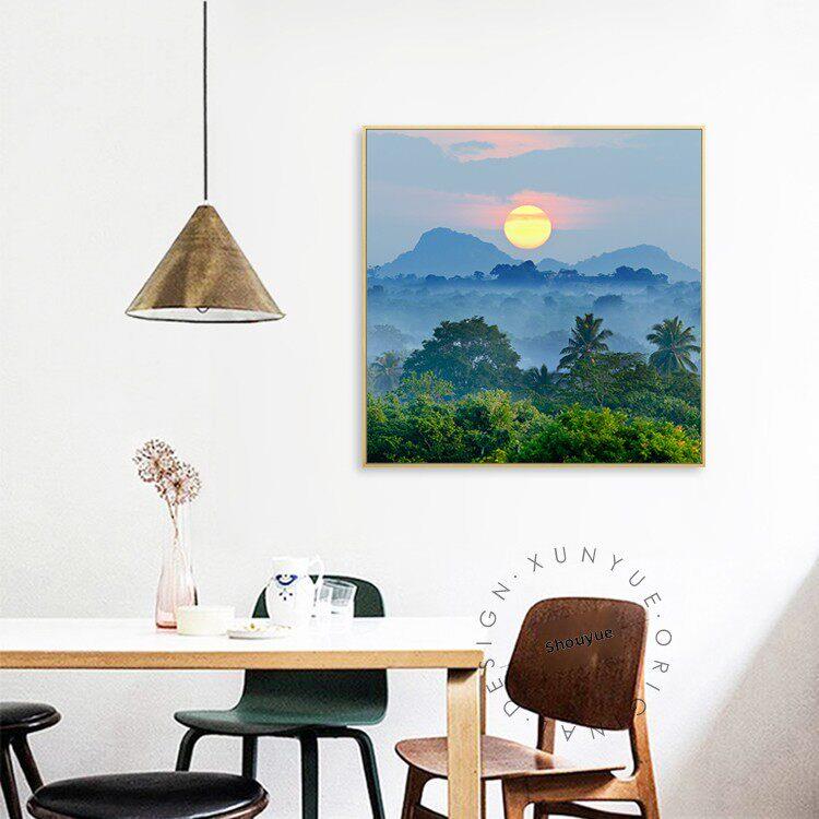 北欧装饰画日出森林风景壁画现代简约客厅墙画卧室床头画餐厅挂画