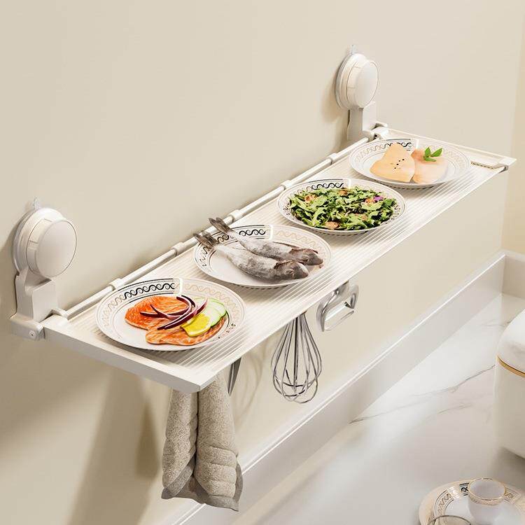 束丰吸盘式厨房置物架免打孔收纳架折叠壁挂备菜调料架太空铝上墙