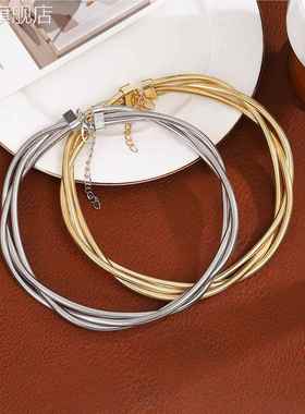 跨境欧美缠绕蛇骨多层可拆卸项圈 重工金属风高级感夸张个性项链