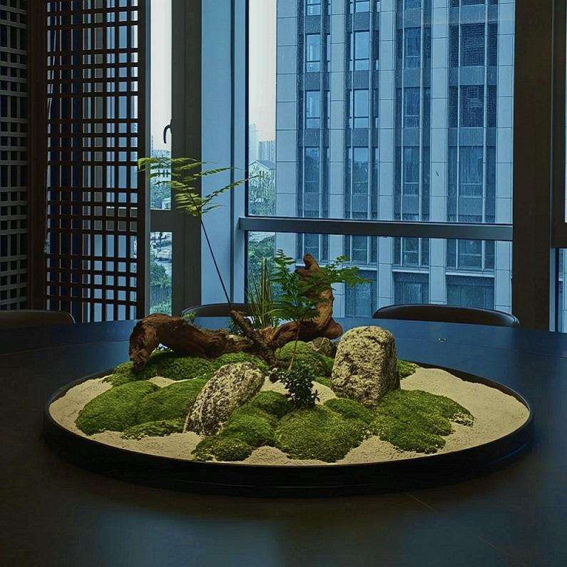 酒摆店大圆桌中间转盘MYW永生苔藓件造山石桌花微景观景