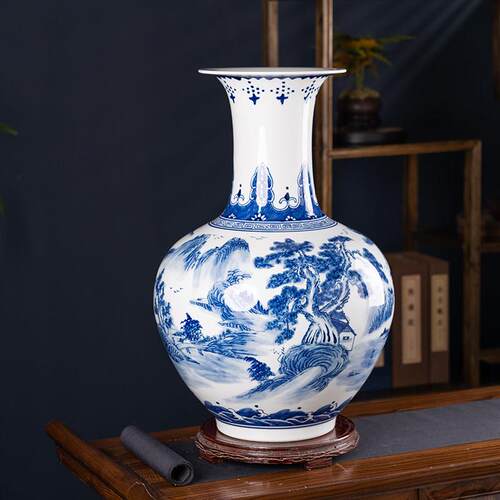 青花瓷高端彷古大号花瓶景德镇陶瓷客厅博古架中式装饰品插花摆件