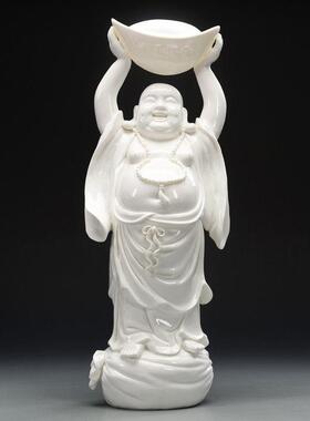 陶瓷弥勒佛大肚佛笑佛招财佛像摆件家用供奉客厅装饰品托元宝弥勒