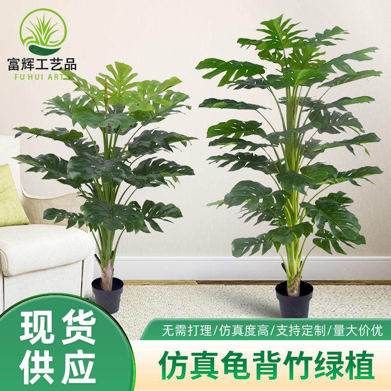仿真龟背竹绿植客厅大盆栽现货高端假植物盆栽蓬莱蕉塑胶龟背叶