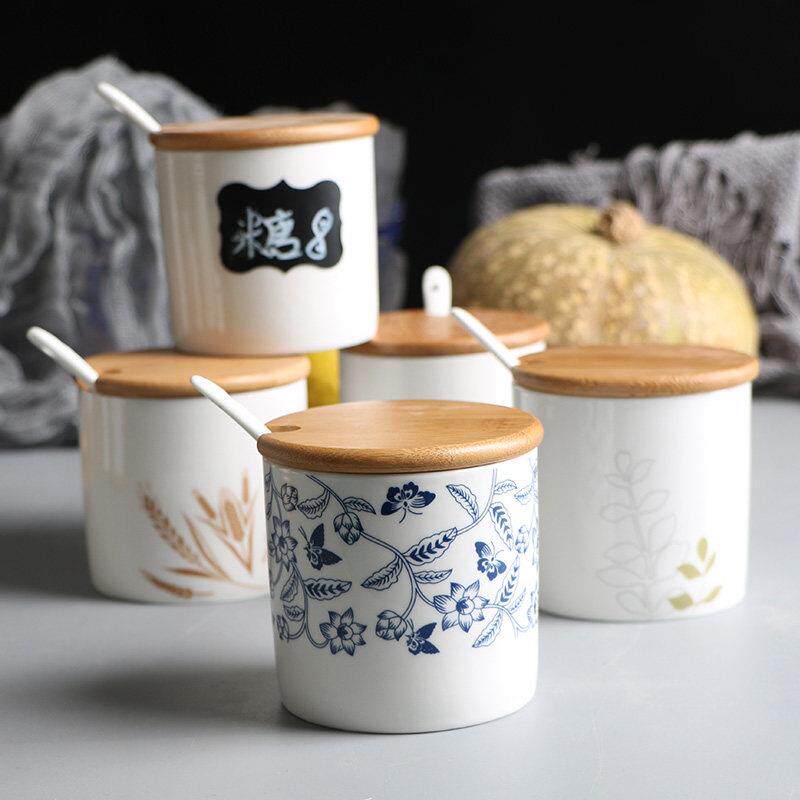 陶瓷调料调味罐家用辣椒油罐盐辣椒有盖麦穗筷子筒罐子面馆生抽醋