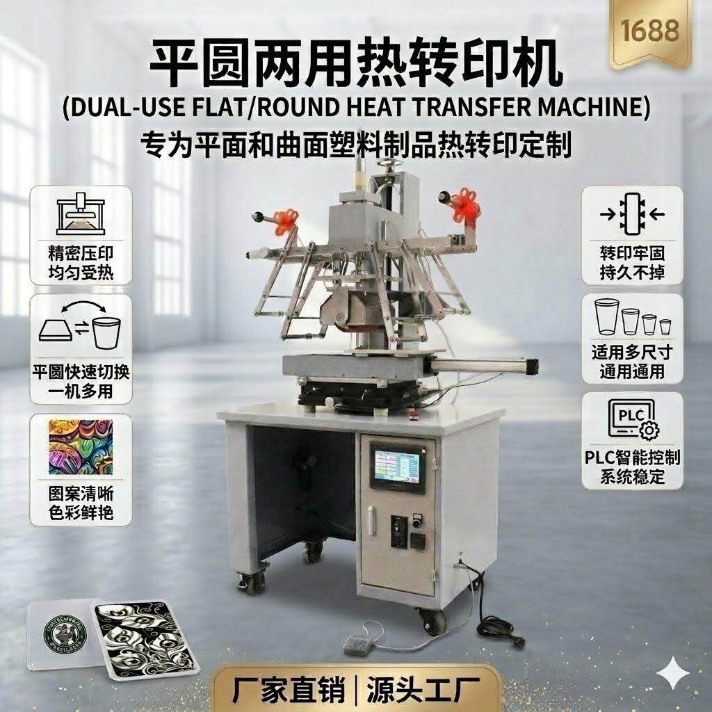 多规格面积平面气动热转印机 锥形杯子圆柱平曲两用弧形热转印机