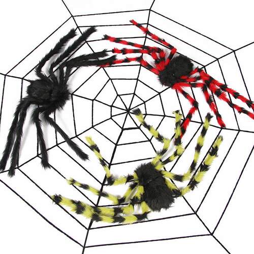 Halloween stuffed spiders decorate spider webs 仿真毛绒蜘蛛