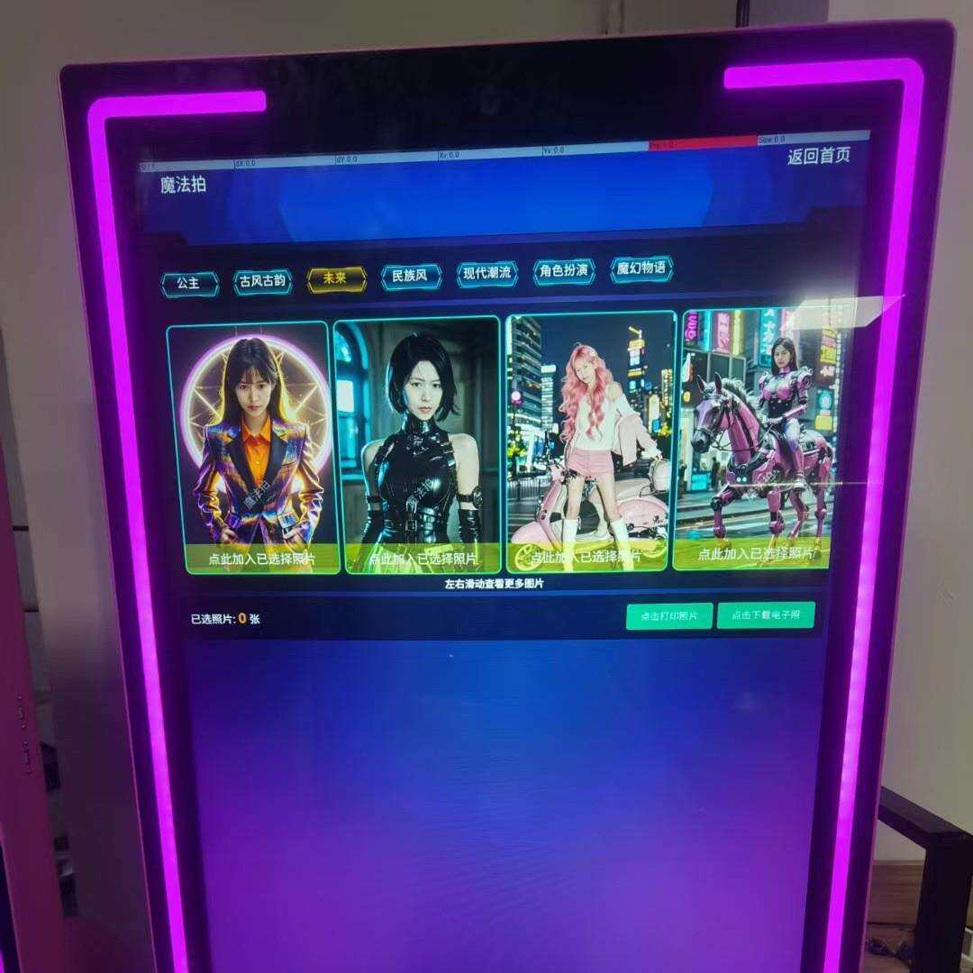AI拍照一体机 商场人脸拍照机 可上传模板可打印可下载电子版