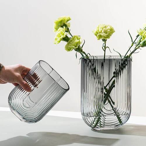 现代欧式U型花瓶玻璃水养水培养植物干插花玻璃瓶装饰品客厅摆件