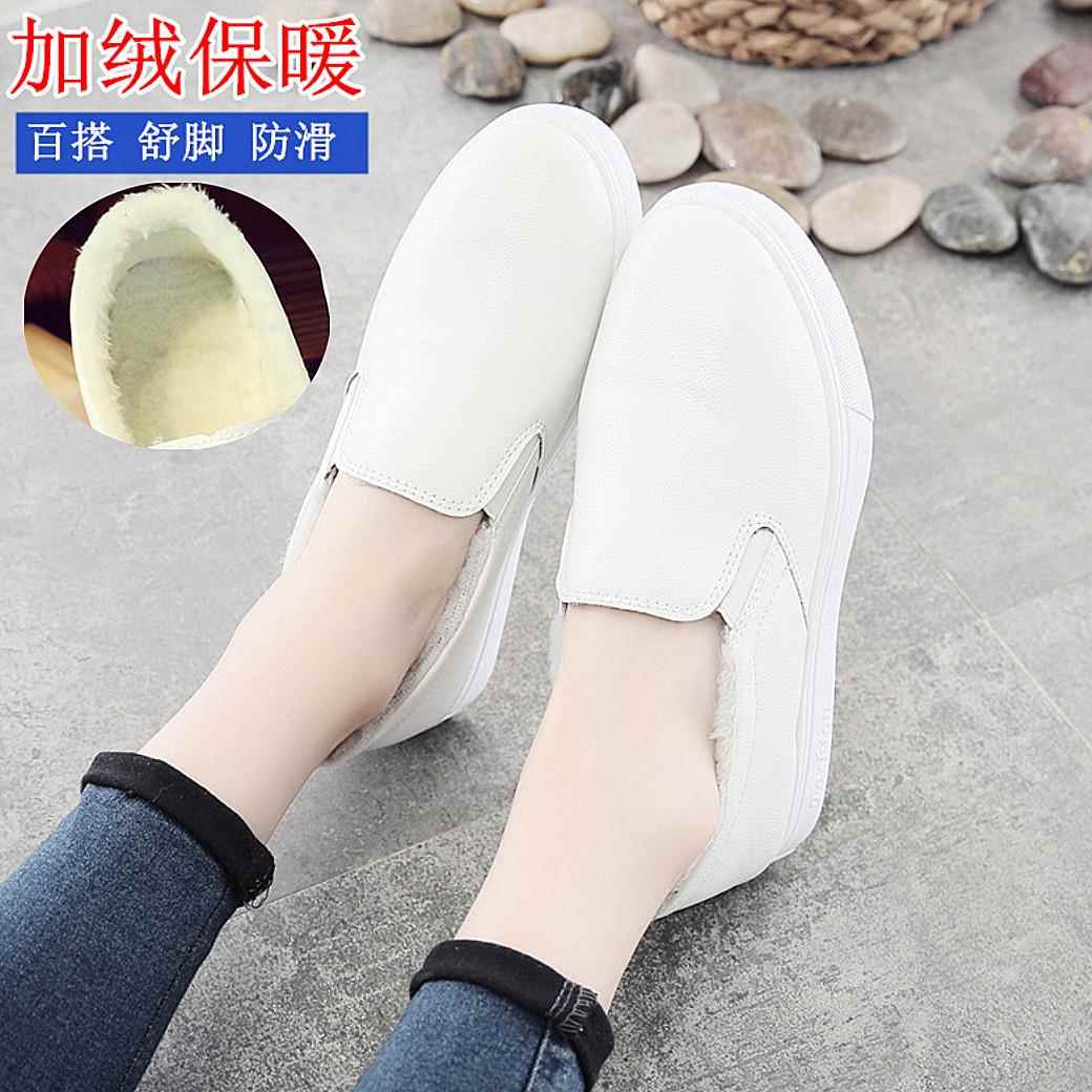 正品棉鞋冬面加绒平底棉靴防滑保暖闲休鞋一脚蹬懒女人皮防水乐福
