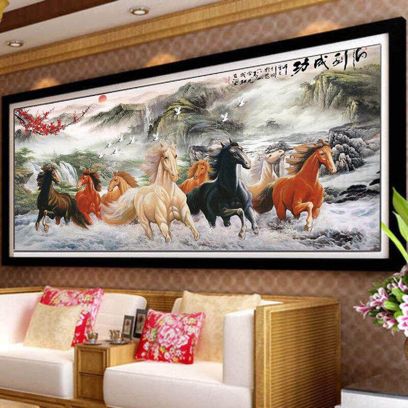 5d钻石画 画满钻八骏图客厅中国风贴砖石十字绣2025新款风景马到
