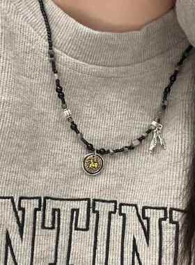 平安瑞兽~新中式藏风圆牌串珠锁骨链设计感天珠复古男女项链吊坠