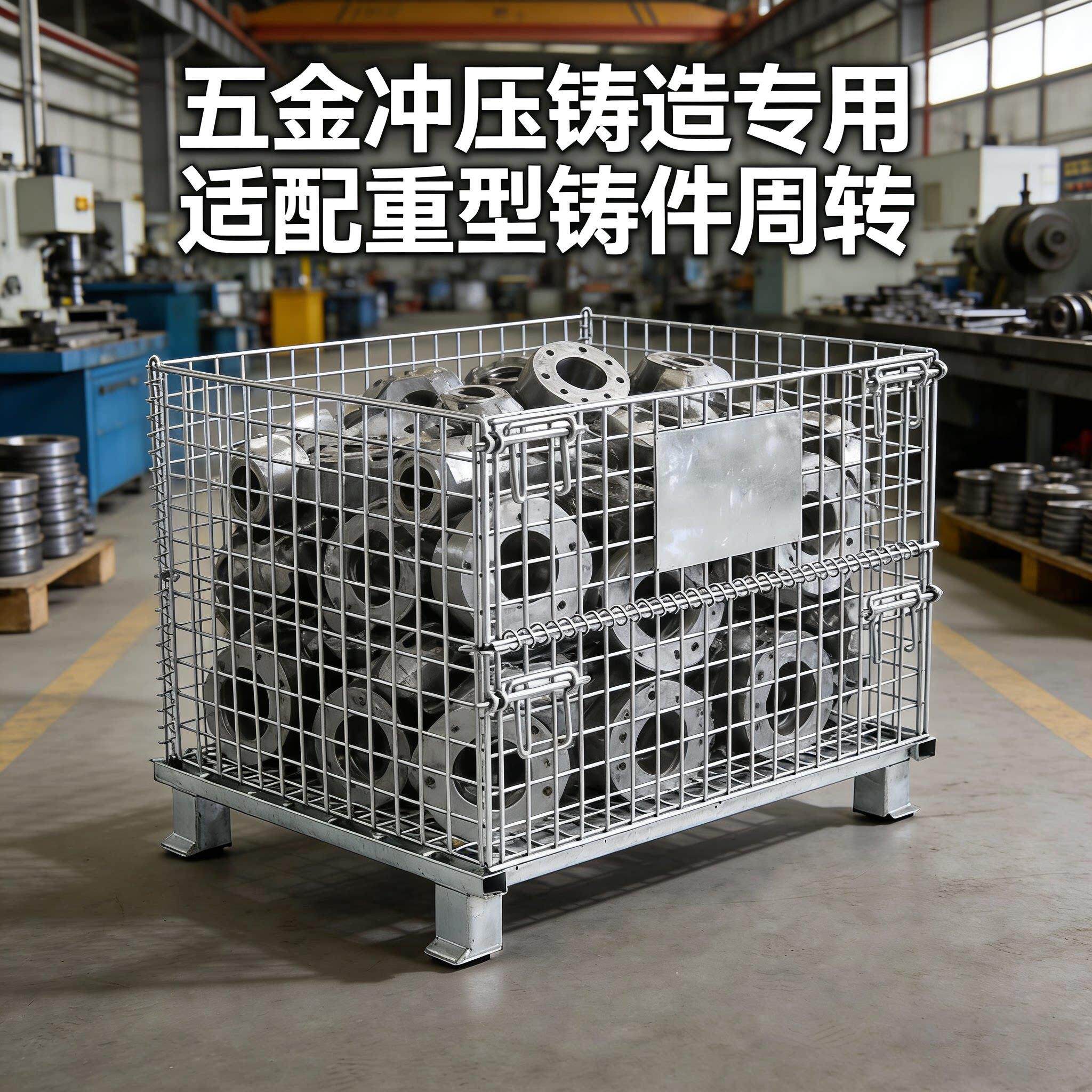 加厚镀锌仓储笼 可折叠带脚轮工厂车间物料周转箱 重型仓储笼定制图片