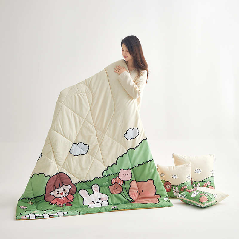 新款磨毛大版数码印花系列卡通学生办公午休车用靠垫薄被子抱枕被