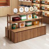 实木双面烟酒茶叶店中岛陈列柜茶具产品展示柜台干货摆台专用货架