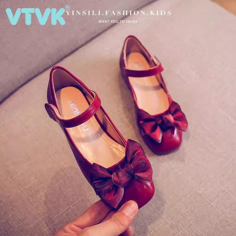 VTVK女童公主鞋春秋儿童豆豆鞋子2025新款软底红色洋气小皮鞋单鞋