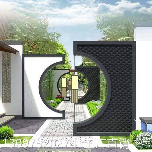 不锈钢户外月洞门屏风铝合金拱门玄关庭院别墅花园景观新中式隔断