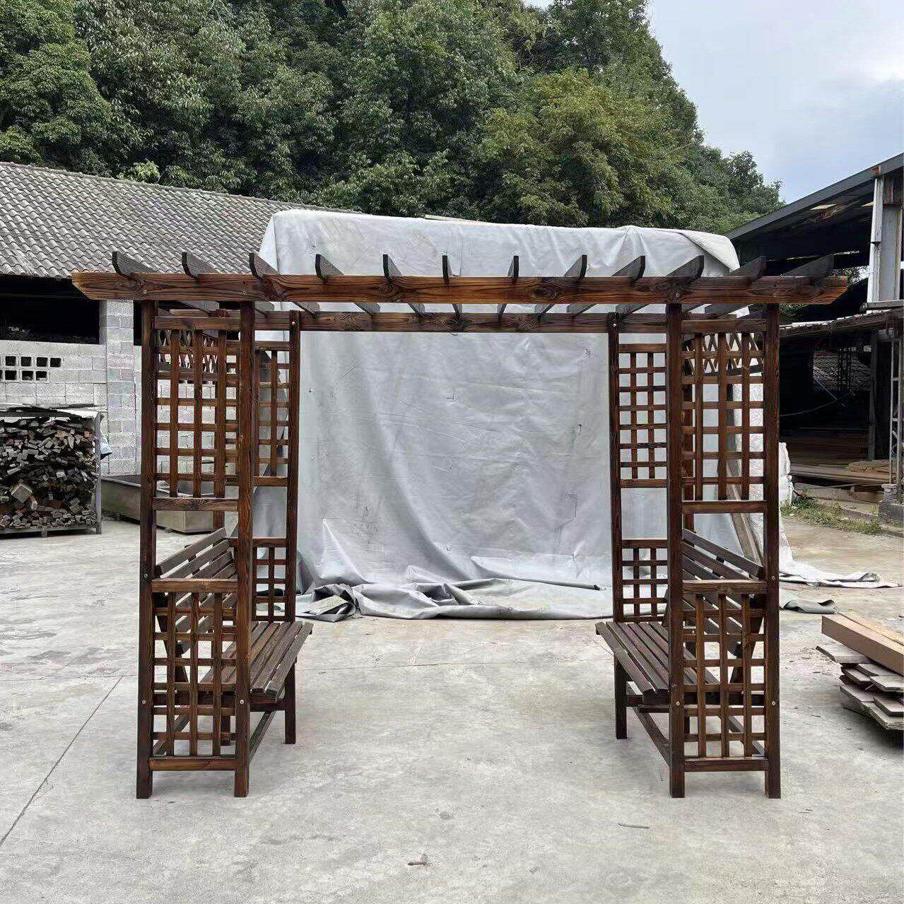 厂家直销花园露台葡萄架防腐碳化凉亭实木花架户外庭院桌椅爬藤架