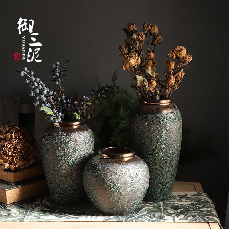 景德镇粗陶罐可水培干插花花瓶覆古落地式花瓶客厅装饰插花摆件