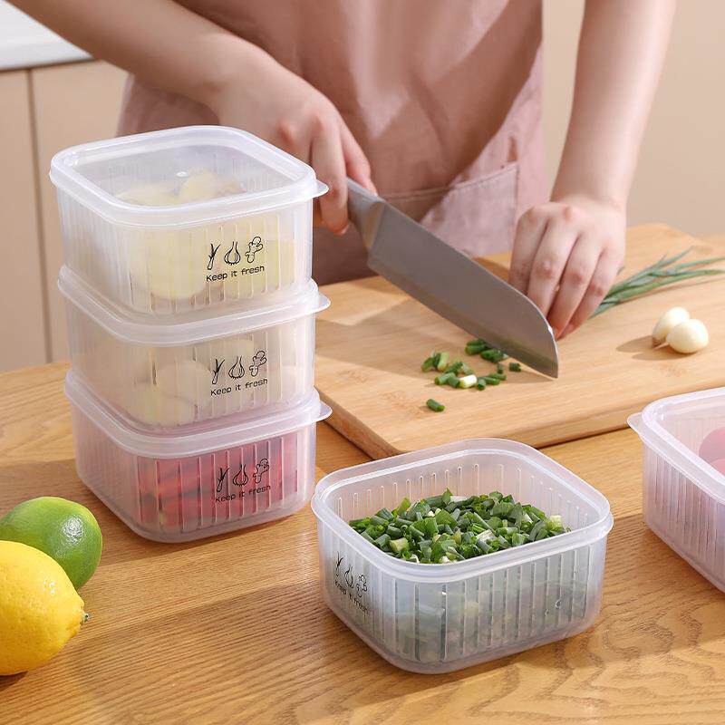 葱花保鲜盒食品级沥水备菜冰箱专用大小盒子密封调料葱姜蒜收纳盒