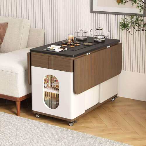 茶台茶几客厅沙发边几现代轻奢火烧石茶桌移动茶几折叠边几茶水柜