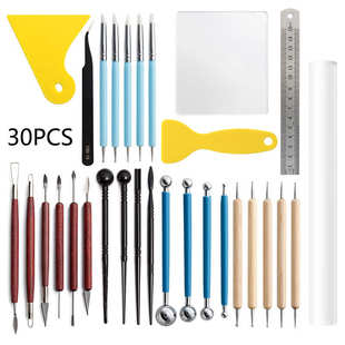 亚克泥塑硅胶陶艺笔力雕刻刀钻件套粘土装软陶点工具搓30泥板