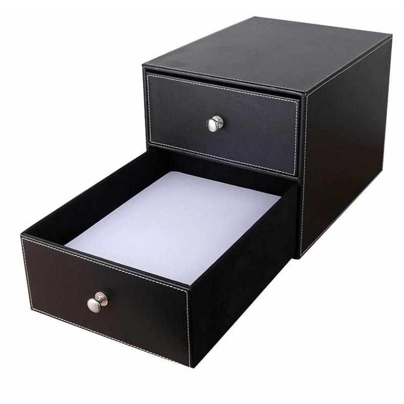 皮质桌面杂物整理收纳盒 抽屉式办公室文件收纳储物柜书桌置物架