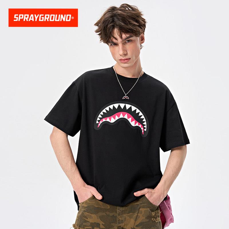 SprayGround鲨鱼嘴纯棉短袖T恤男夏季圆领潮牌宽松休闲体恤短tee