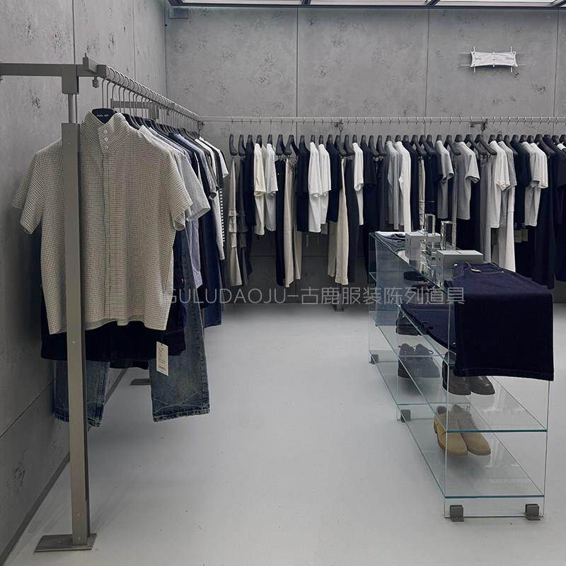 服装店展示架落地式女装店不锈钢挂衣杆上墙式中岛架高档侧挂吊挂