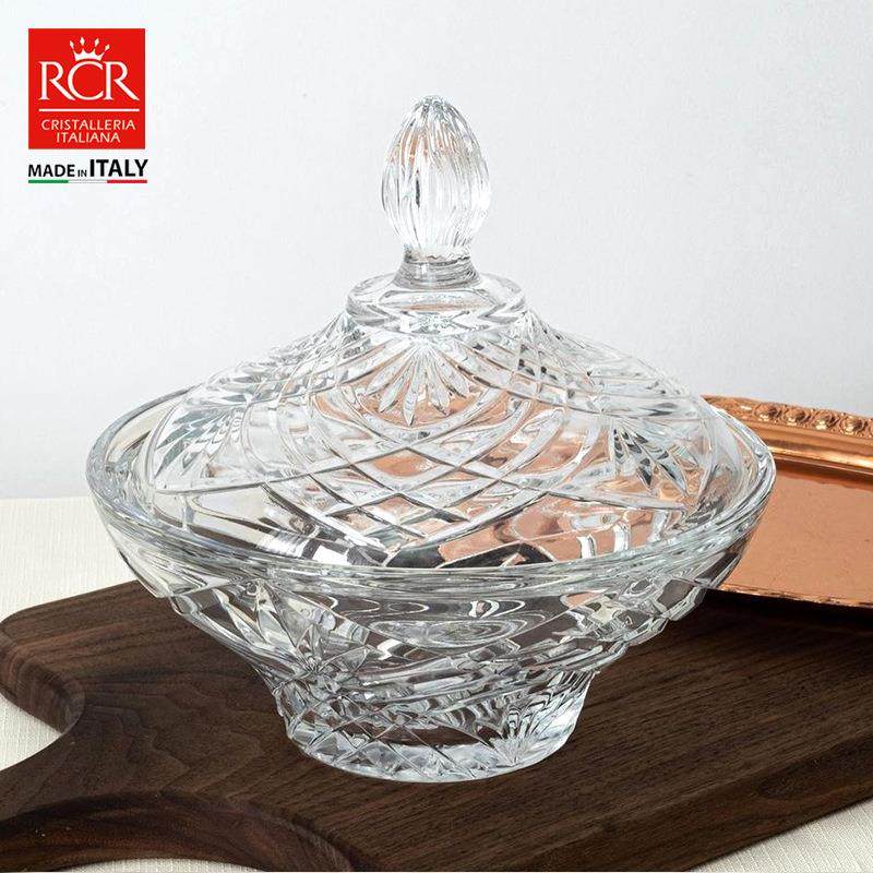 意大利RCR原装进口水晶玻璃糖果盒水果盘干果盒盆果斗糖缸带盖