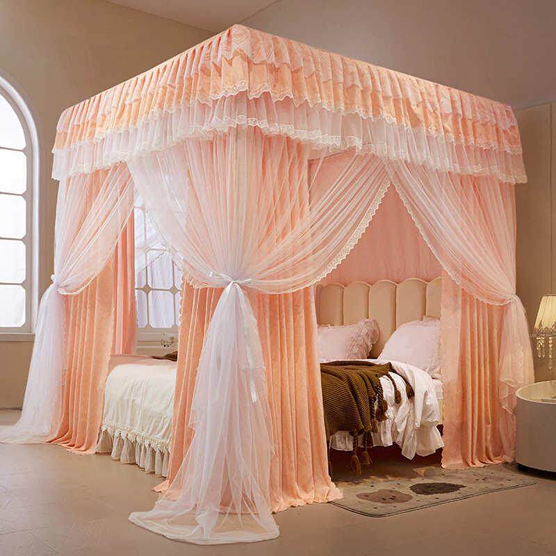 不锈钢遮光床三开宫廷蚊帐支架双层门挡风床新款落地幔加粗帘
