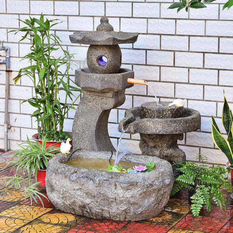 田园石磨循环流水鱼池喷泉景观阳台庭院户外装饰花园布置落地摆件