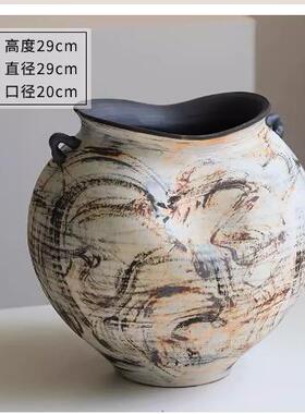 新款油原现创手工画风格的陶瓷花瓶插花代艺术装-饰品WabiSabi风