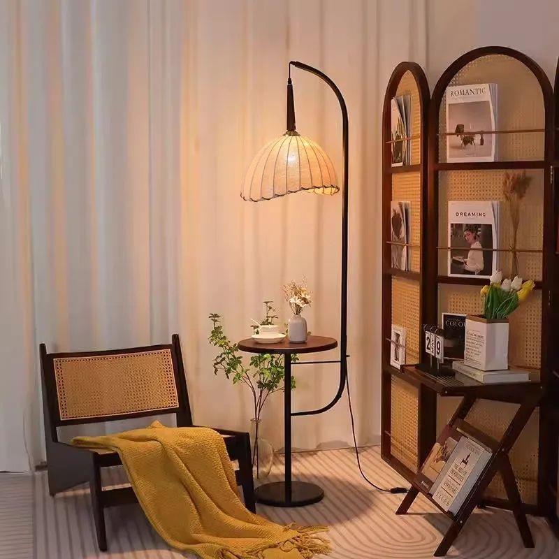 法式古风落地灯客厅卧室沙发高级钓鱼美式复古置物架一体氛围台灯