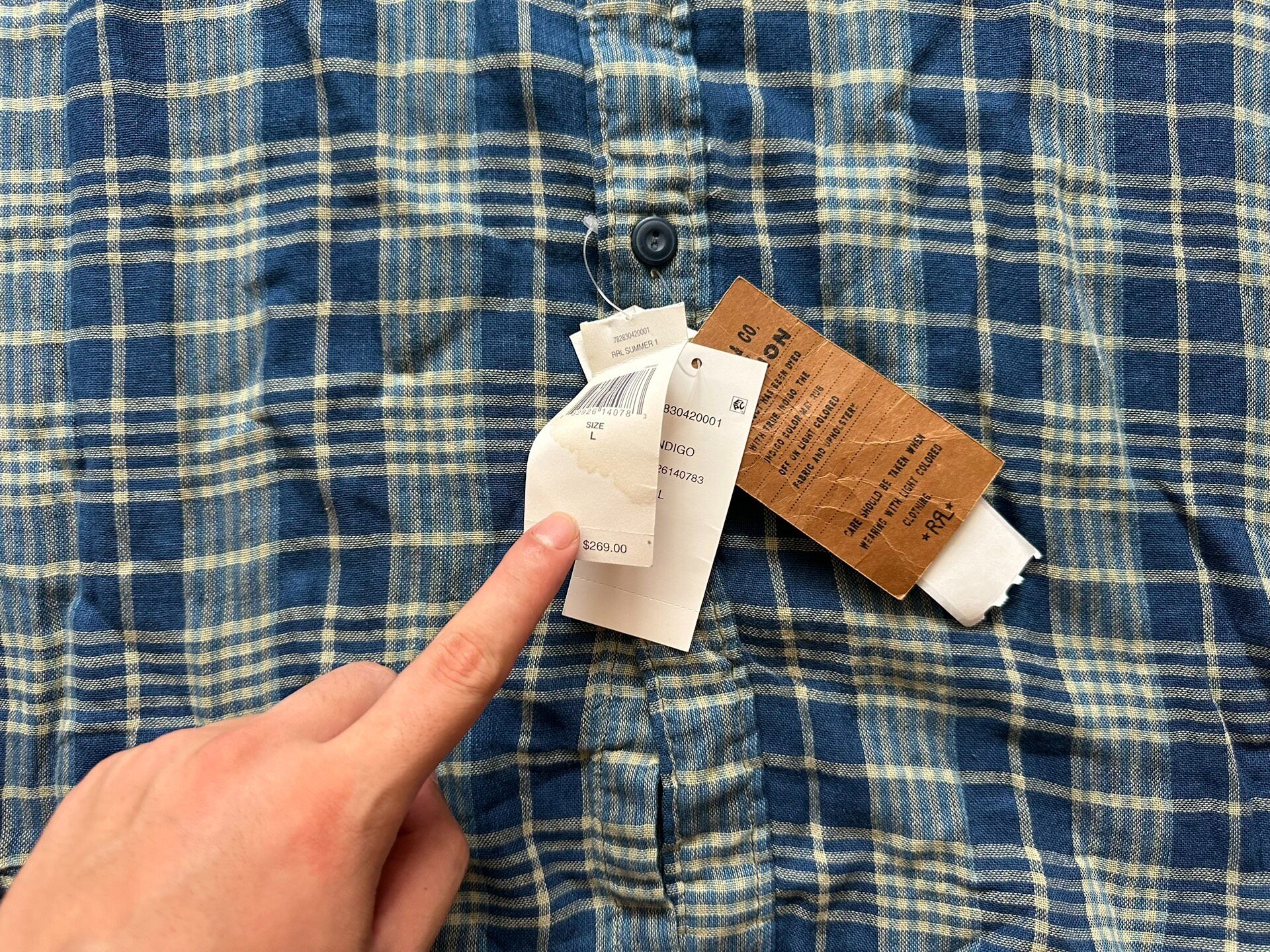 RRL Blue Yellow Check Short-Sleeve Shirt — detail