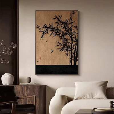 中古风客厅装饰画新中式禅意水墨竹子挂画高级感玄关走廊过道壁画