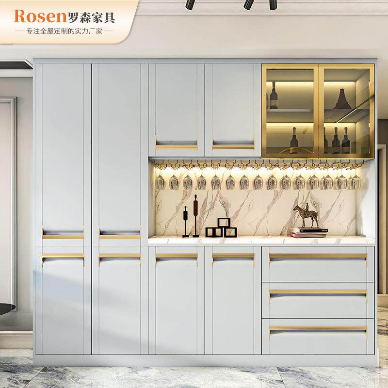 实木轻奢酒柜家用客厅餐边柜多功能置物柜带玻璃门红酒柜一体靠墙